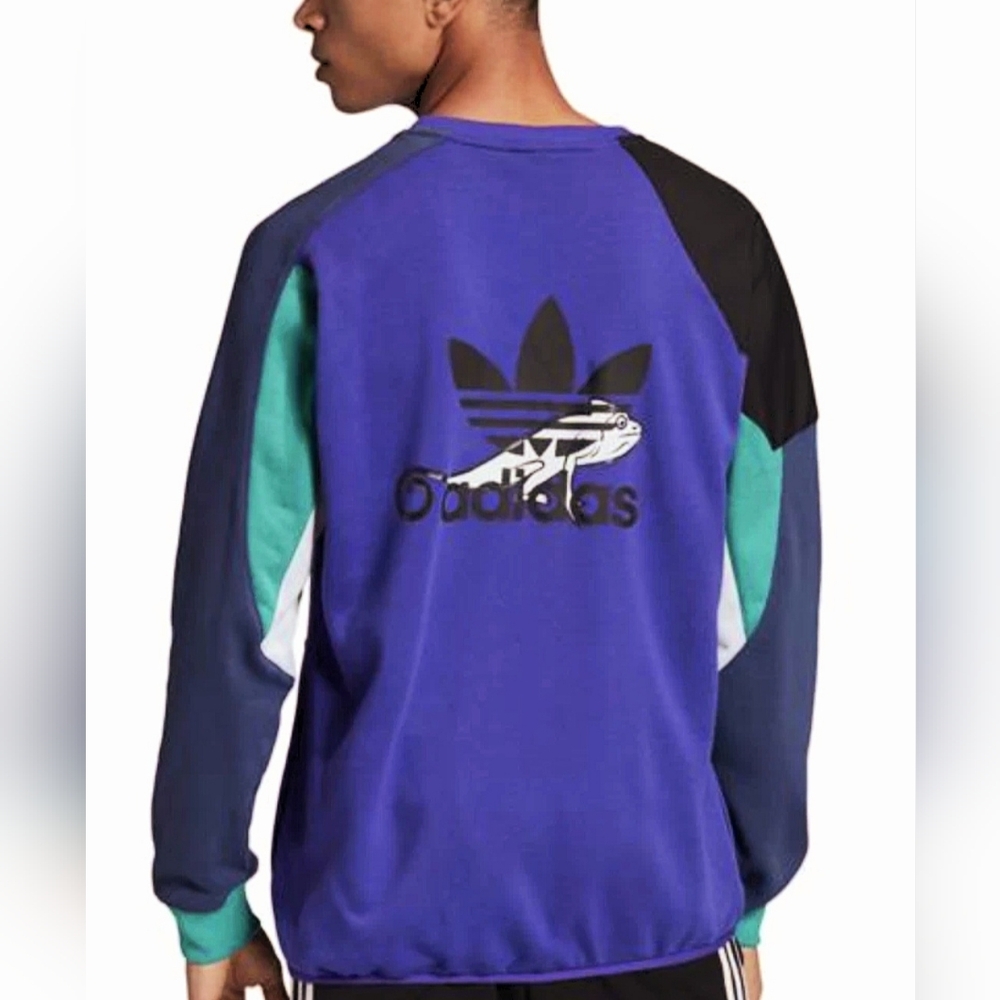 Adidas 🔥Originals Mens Soccer Purple Multicolor Logo Sweatshirt FM3697 Rare NEW